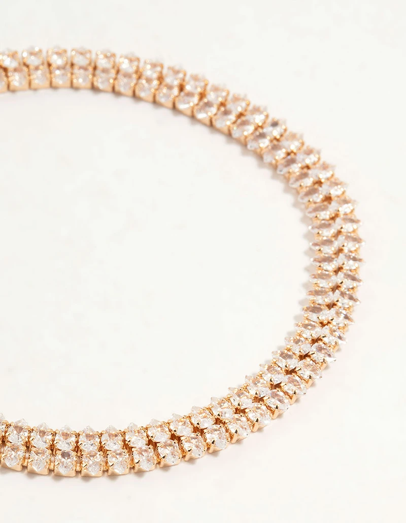 Gold Fine Marquise Cubic Zirconia Layered Tennis Bracelet