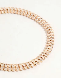 Gold Fine Marquise Cubic Zirconia Layered Tennis Bracelet
