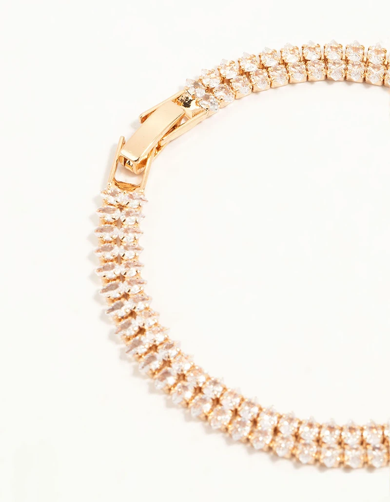 Gold Fine Marquise Cubic Zirconia Layered Tennis Bracelet