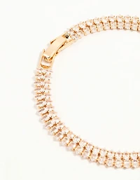 Gold Fine Marquise Cubic Zirconia Layered Tennis Bracelet