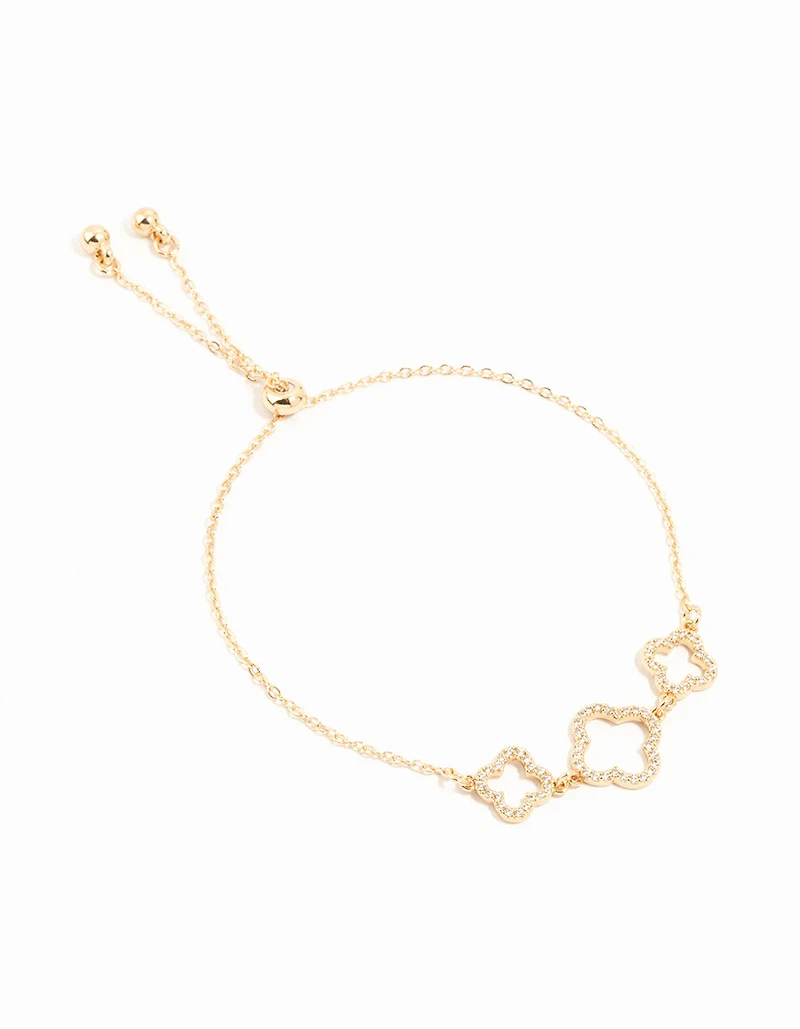 Gold Cubic Zirconia Flower Trio Bracelet