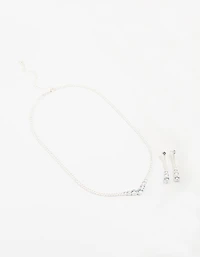 Silver Cubic Zirconia Pointed Earrings & Necklace Set