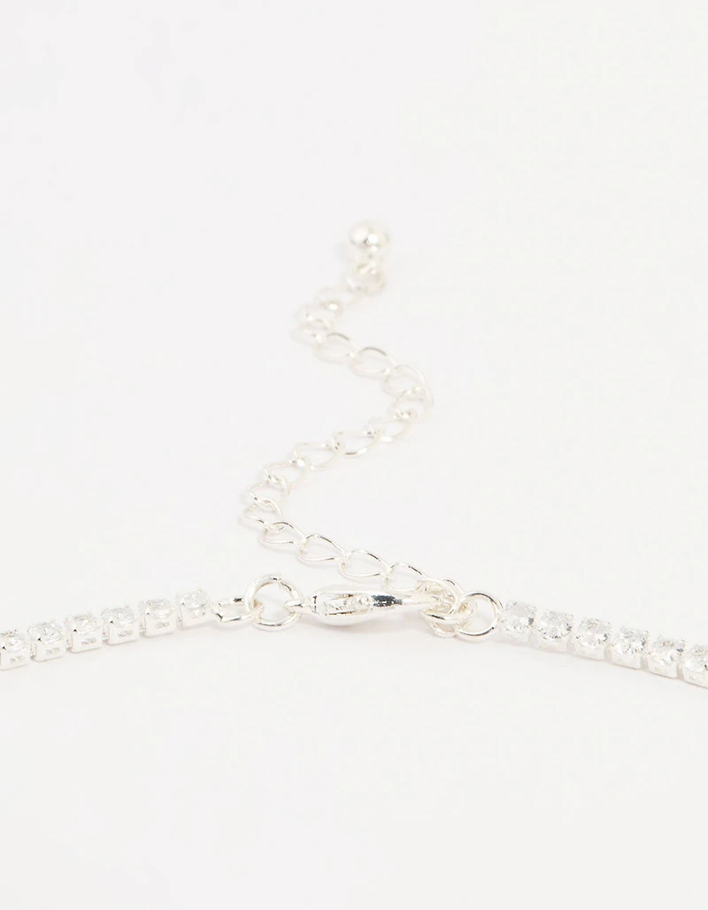 Silver Cubic Zirconia Pointed Earrings & Necklace Set