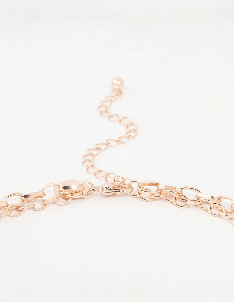 Rose Gold Heart & Green Diamante Charm Layered Necklace