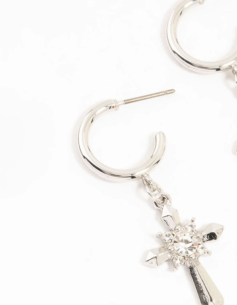 Silver Heart, Evil Eye & Cross Hoop Earrings 3-Pack