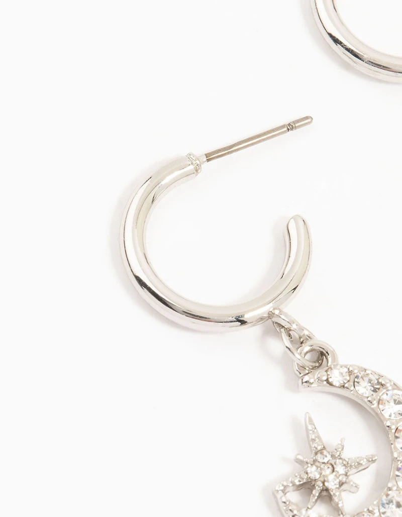 Silver Plated Heart, Moon & Star Hoop Earrings 3-Pack