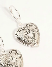 Antique Silver Heart Locket Drop Earrings