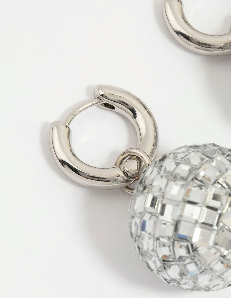Silver Disco Ball Drop Earrings