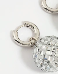 Silver Disco Ball Drop Earrings