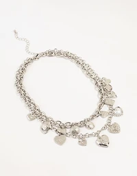 Silver Layered Heart Charm Necklace