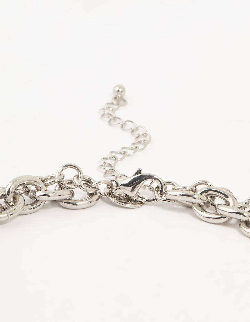 Silver Layered Heart Charm Necklace