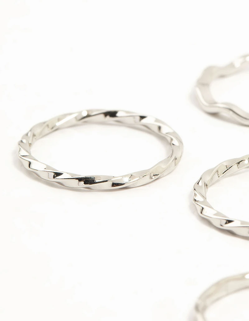 Silver Gothic Cross & Twisted Stacking Rings 12-Pack