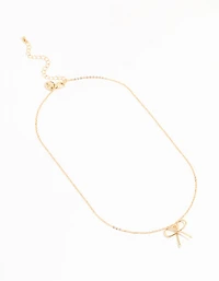 Gold Fine Metal Bow Necklace
