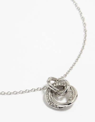 Collier pendentif en diamants argentés avec un lien circulaire