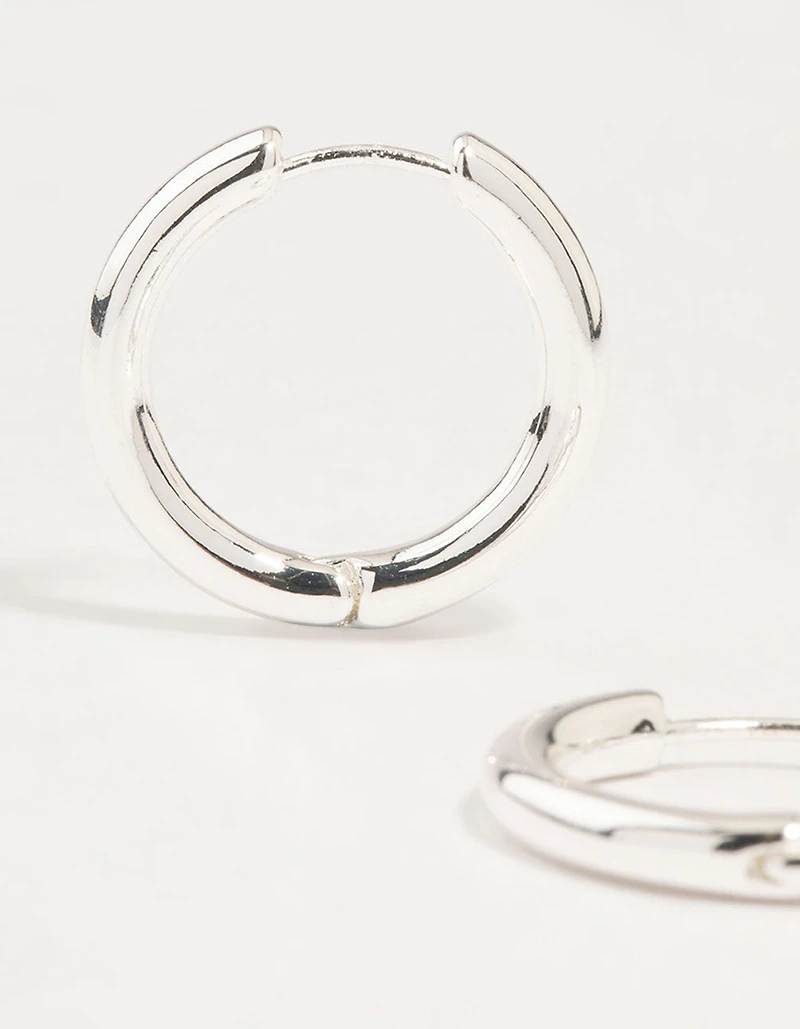 Silver Round Medium Huggie Earrings