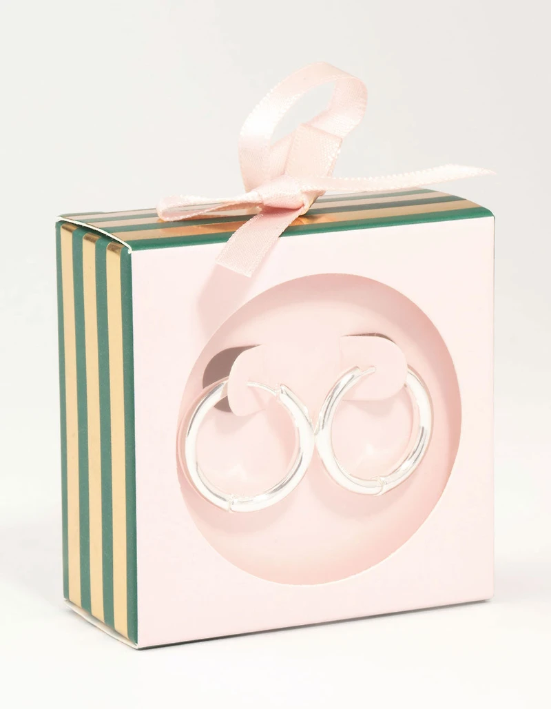 Silver Round Medium Huggie Earrings