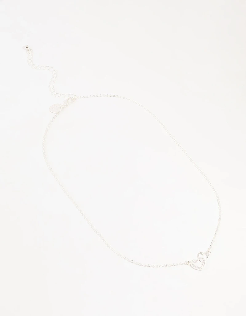 Silver Cubic Zirconia Open Double Heart Necklace