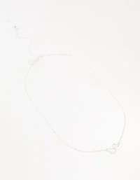 Silver Cubic Zirconia Open Double Heart Necklace