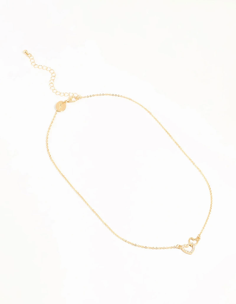 Gold Cubic Zirconia Open Double Heart Necklace