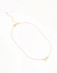 Gold Cubic Zirconia Open Double Heart Necklace