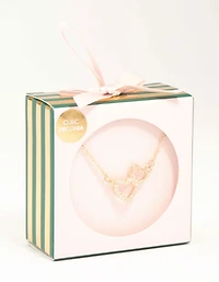 Gold Cubic Zirconia Open Double Heart Necklace