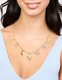 Gold Plated Heart & Moon Charm Necklace