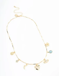 Gold Plated Heart & Moon Charm Necklace