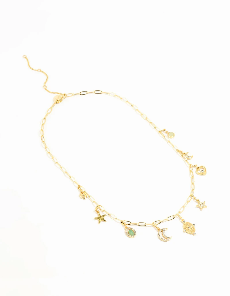 Gold Plated Celestial Charm Necklace