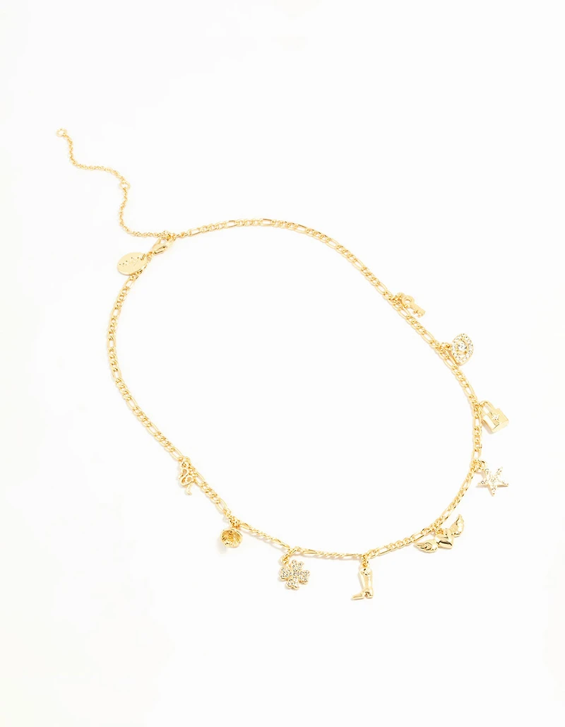 Gold Plated Heart & Boot Charm Necklace