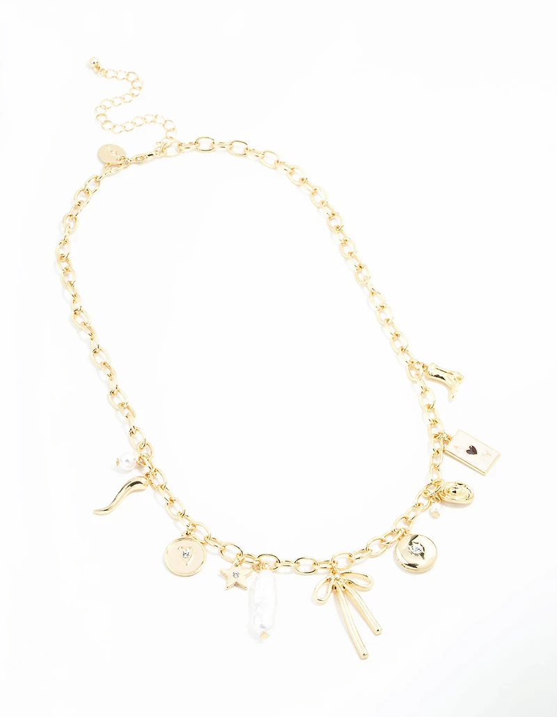 Gold Plated Bow & Star Charm Necklace