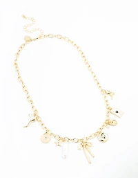 Gold Plated Bow & Star Charm Necklace