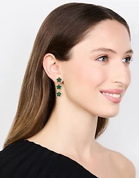 Gold Plated Emerald Flower Trio Drop Earrings