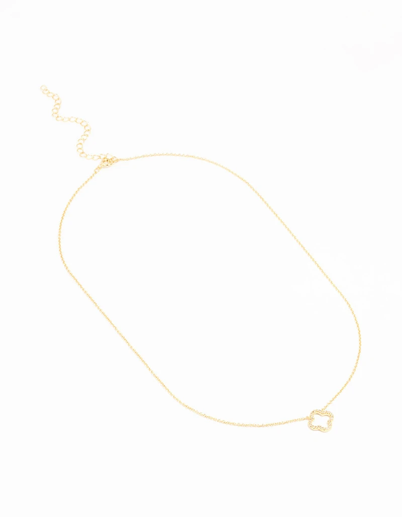 Gold Plated Brass Cubic Zirconia Hollow Flower Necklace