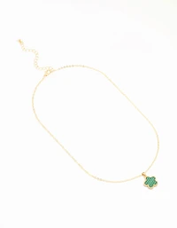 Gold Plated Emerald Flower Pendant Necklace