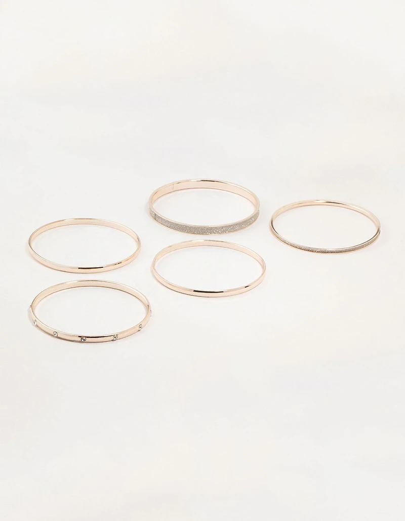 Rose Gold Glitter Paper & Diamante Bangles 5-Pack