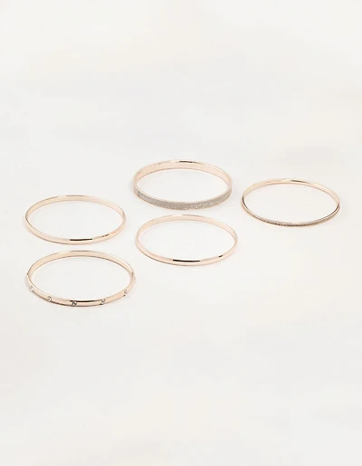 Rose Gold Glitter Paper & Diamante Bangles 5-Pack