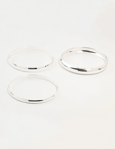 Silver Thick Bangles 3-Pack