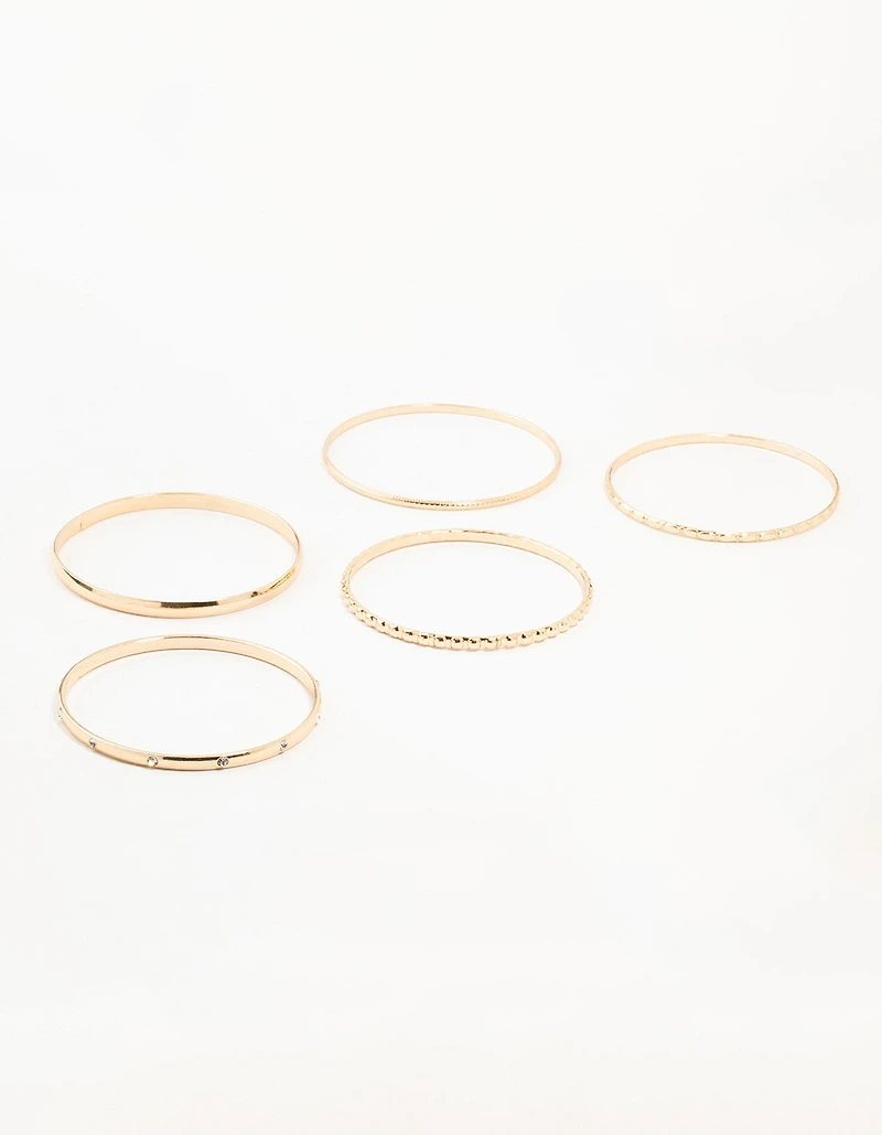 Gold Diamante & Textured Bangles 5-Pack