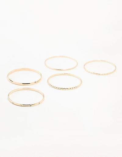 Gold Diamante & Textured Bangles 5-Pack