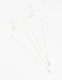 Silver Plain & Diamante Cross Pendant Necklaces 2-Pack