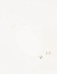 Silver Bow Necklace and Earrings Set