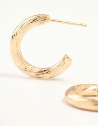 Gold Fine Textured Hoop Earrings