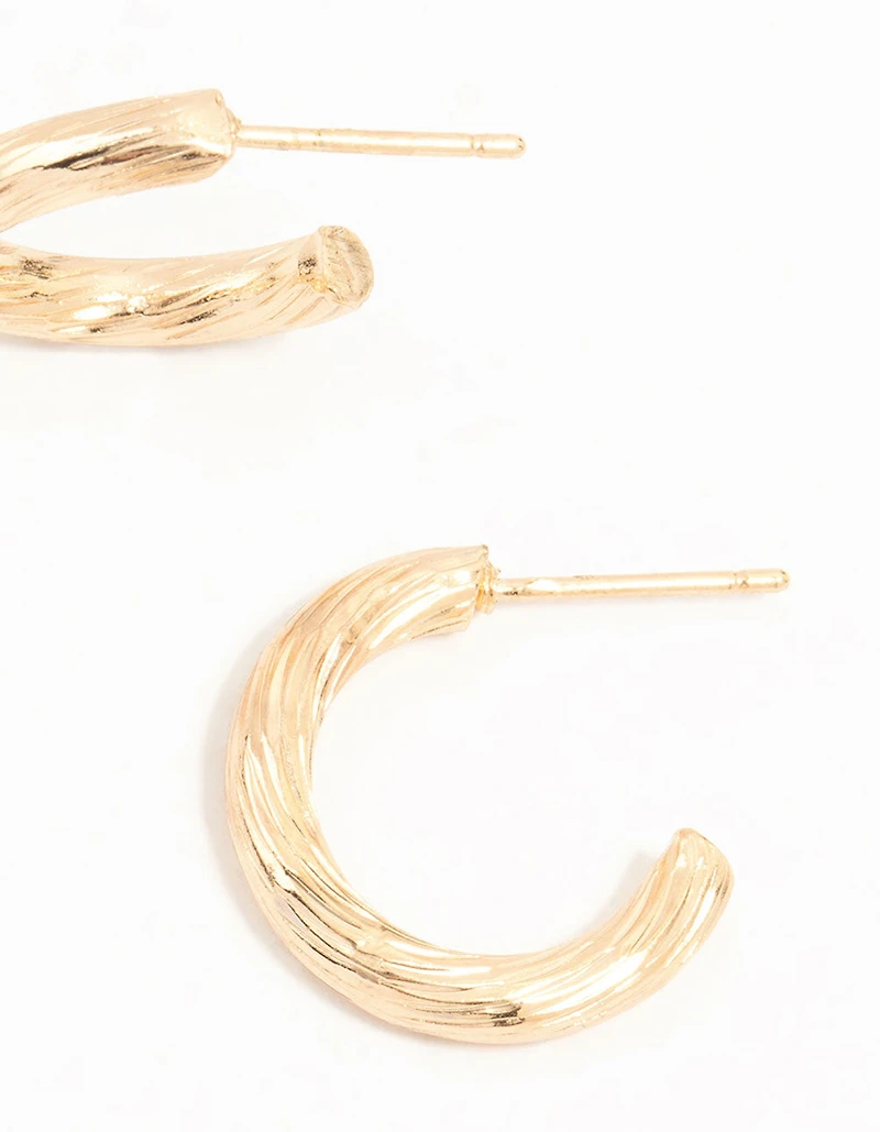 Gold Fine Textured Hoop Earrings