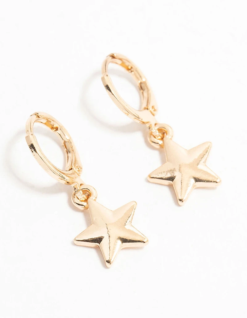 Gold Star Drop Hoop Earrings