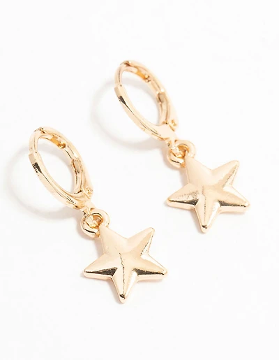 Gold Star Drop Hoop Earrings