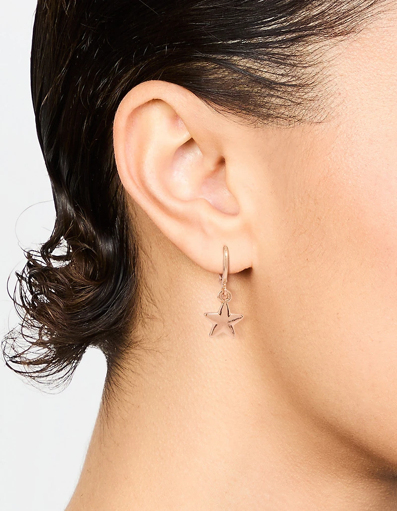 Gold Star Drop Hoop Earrings