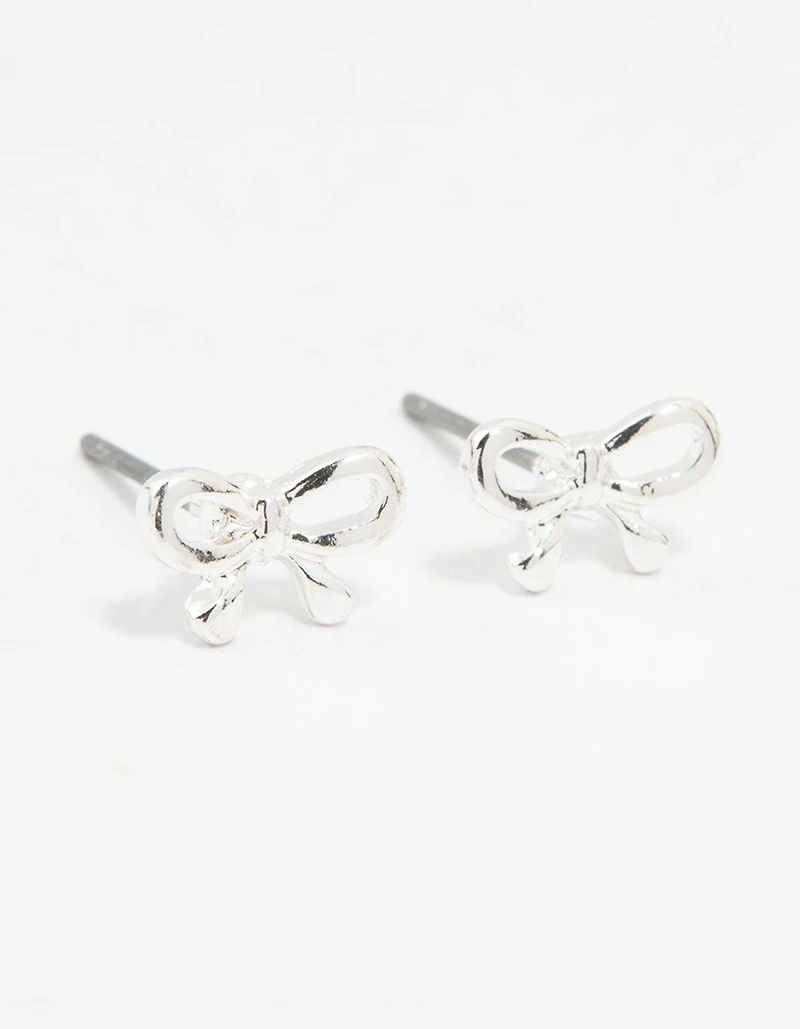 Silver Petite Bow Stud Earrings