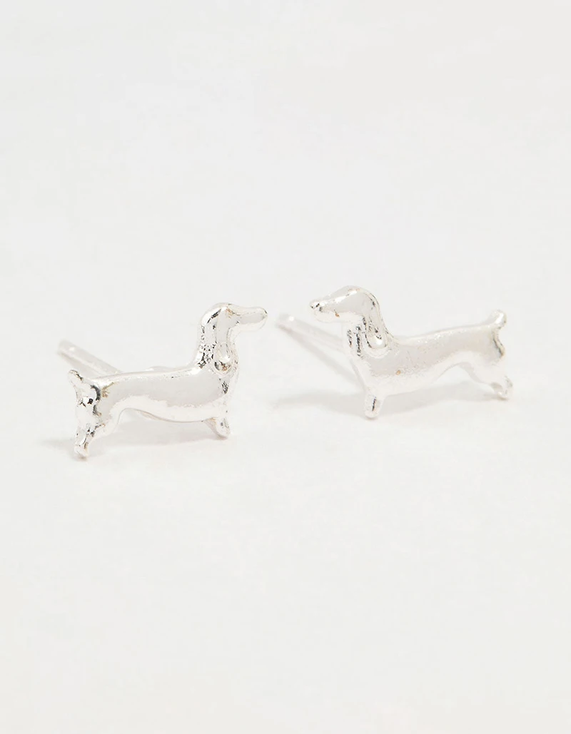Silver Dachshund Stud Earrings