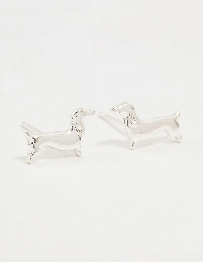 Silver Dachshund Stud Earrings