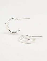 Silver Twisted Double Rope Huggie Earrings